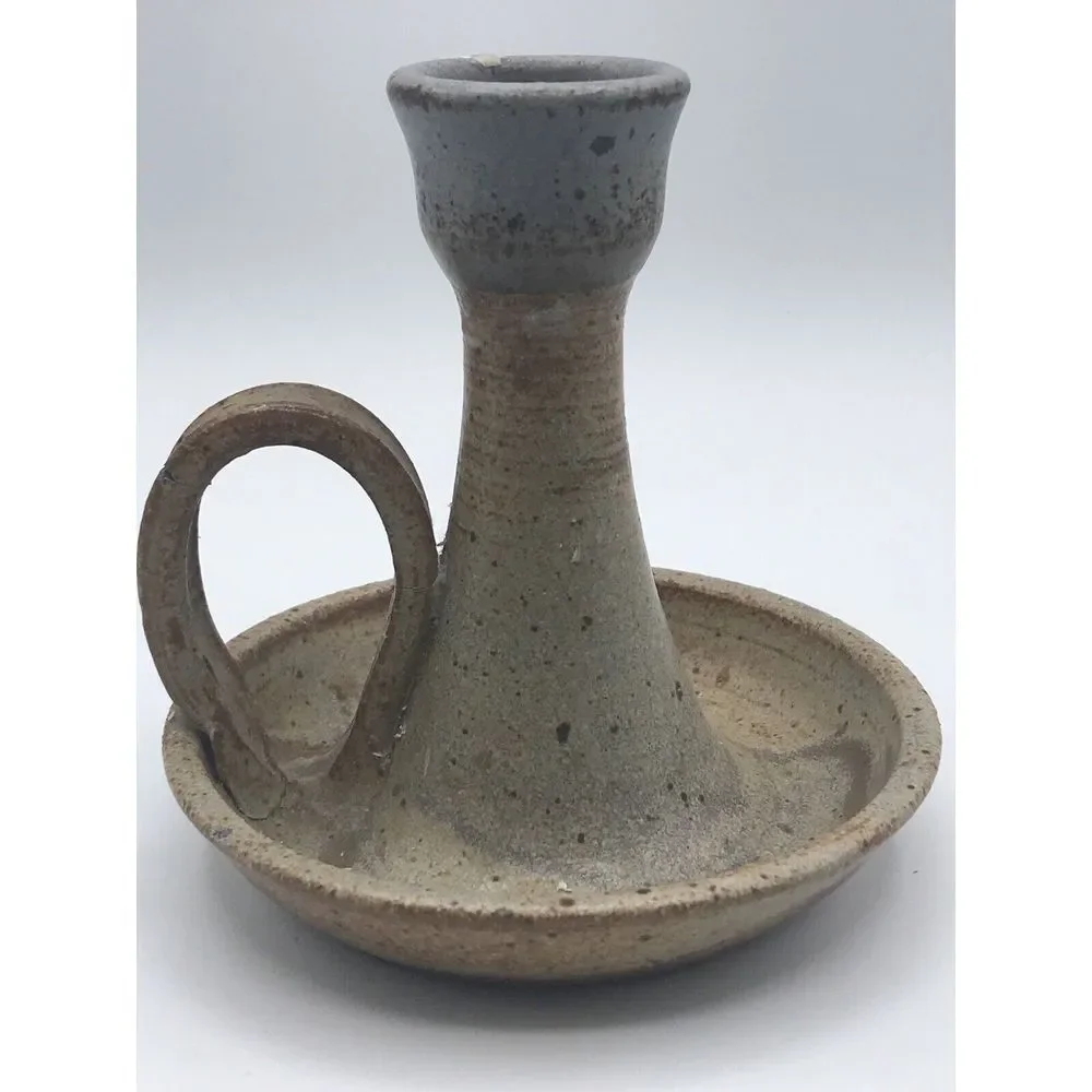Studio‎ Art Pottery Candle Holder With Finger Loop Browns/blues Stoneware
